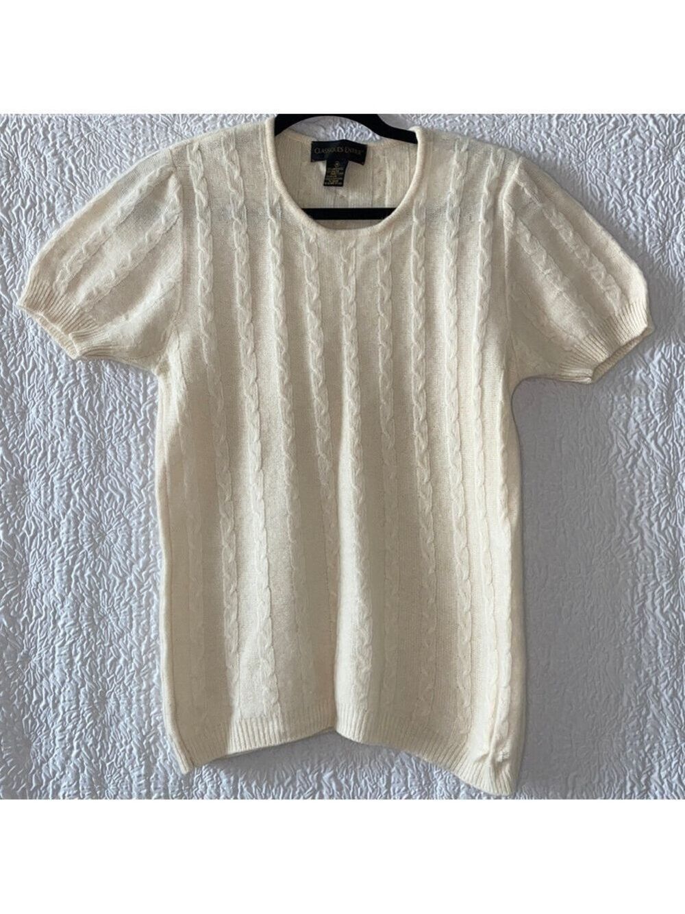 Classiques Entier Lambswool Angora Rabbit Hair Cable Knit Short Sleeve Sweater